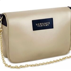 Versace Parfums shiny gold pouch bag with gold chain EC